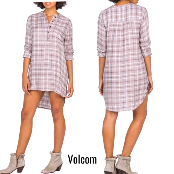 VOLCOM Merlot Plaid Tunic Shirtdress NWT - Picture 3 of 6
